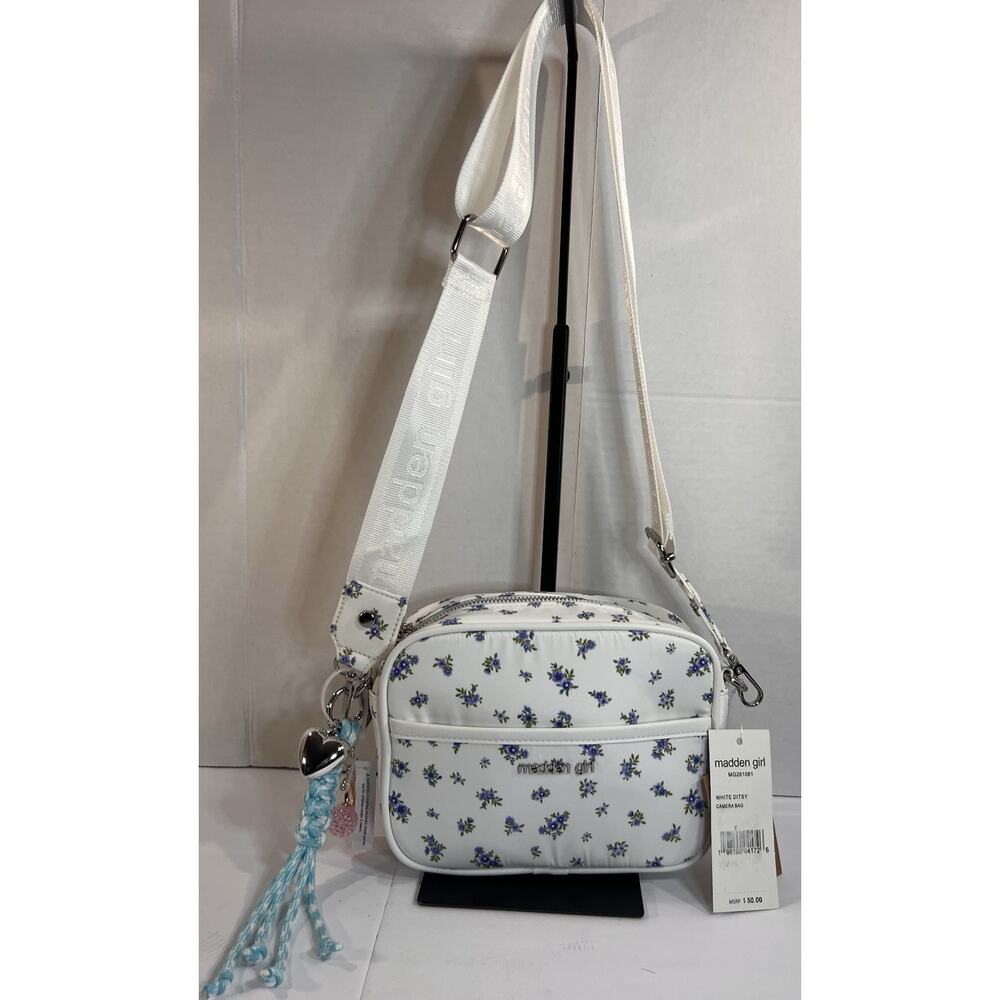 Madden Girl White Ditsy Floral Camera Crossbody Bag Charms NWT - Picture 10 of 16